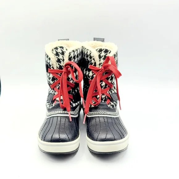 SOREL Tivoli Tweed Houndstooth Boots Size 5 Lace Up Waterproof Rain Snow - Picture 2 of 15
